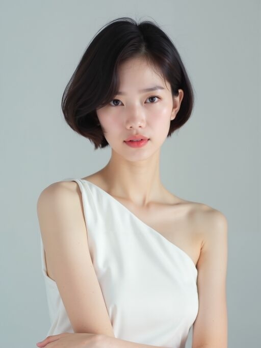 단발머리 여성의 미소