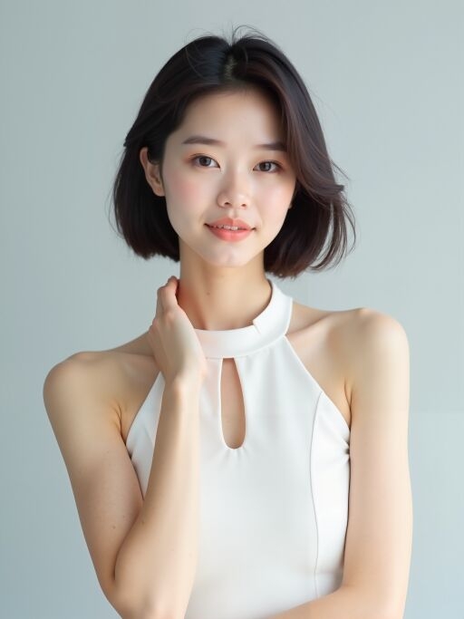 단발머리 여성의 미소