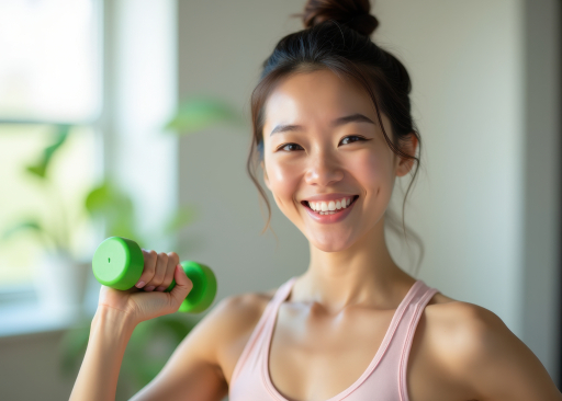 덤벨로 운동하는 여성