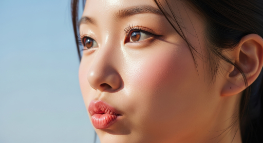 젊은 여자가 시선을 피하는 모습