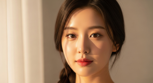 부드러운 빛 속의 젊은 여성