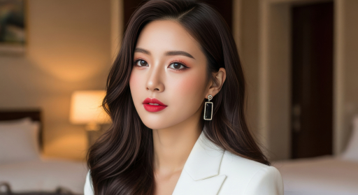 흰 재킷을 입은 아름다운 여성