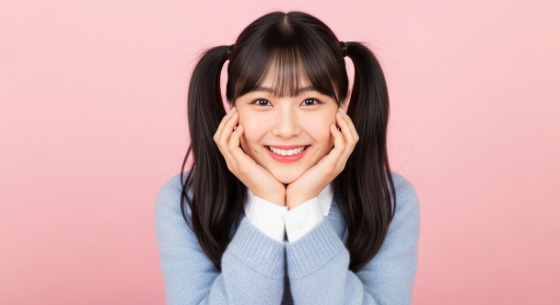 긴 검은 머리와 파란 스웨터의 소녀