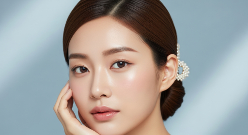 진주 헤어액세서리를 착용한 아름다운 여성