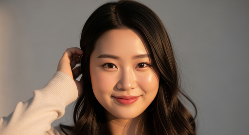 긴 머리를 가진 미소짓는 여성