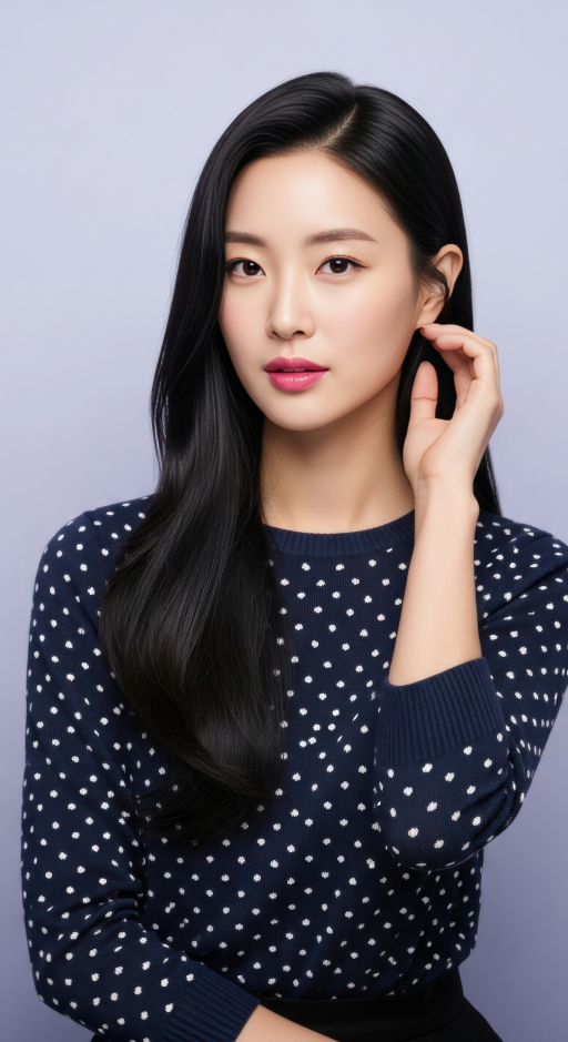 닷치 패턴 스웨터 입은 여자