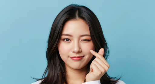 젊은 여자가 눈을 만지는 모습