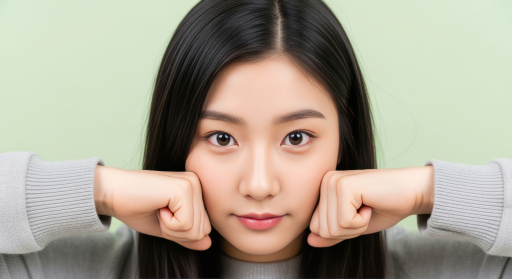 주먹을 들고 있는 젊은 여성