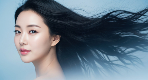 흩날리는 머리카락의 여성